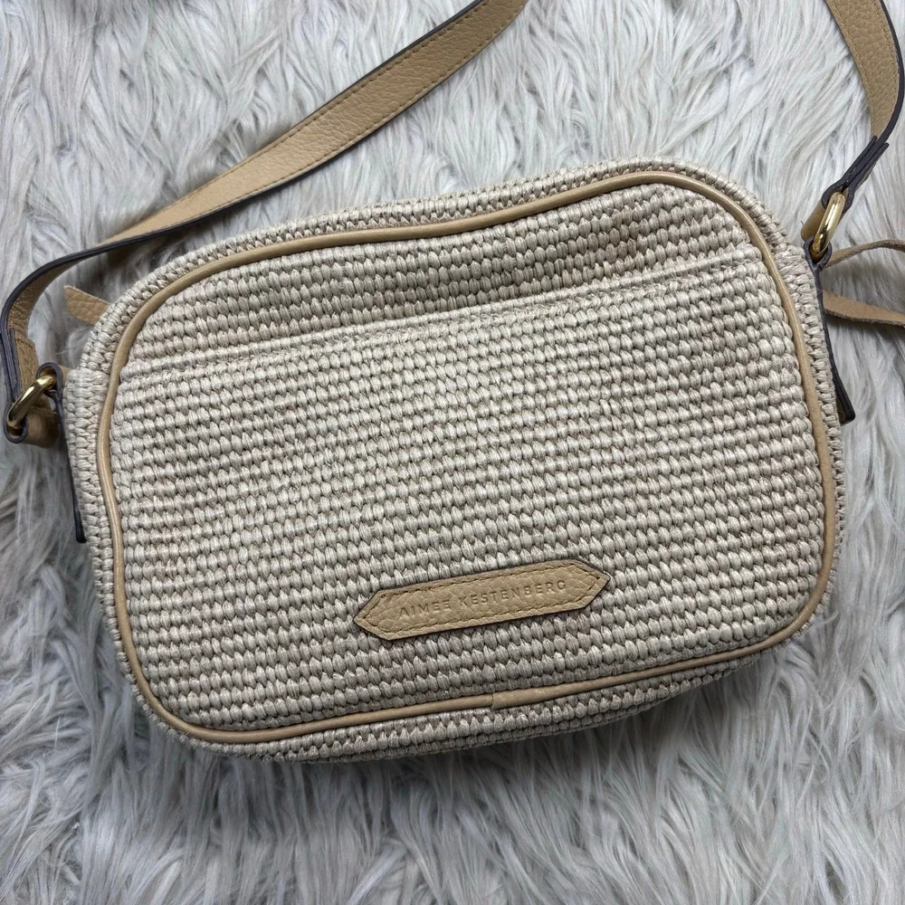 Aimee Kestenberg Woven Straw Crossbody Bag Coastal Resort Vacation Beach Boho